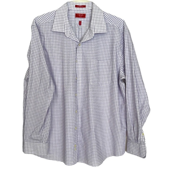 Mens Chaps Checkered Dress Shirt White & Purple long sleeves pocket nice texture - Picture 6 of 11